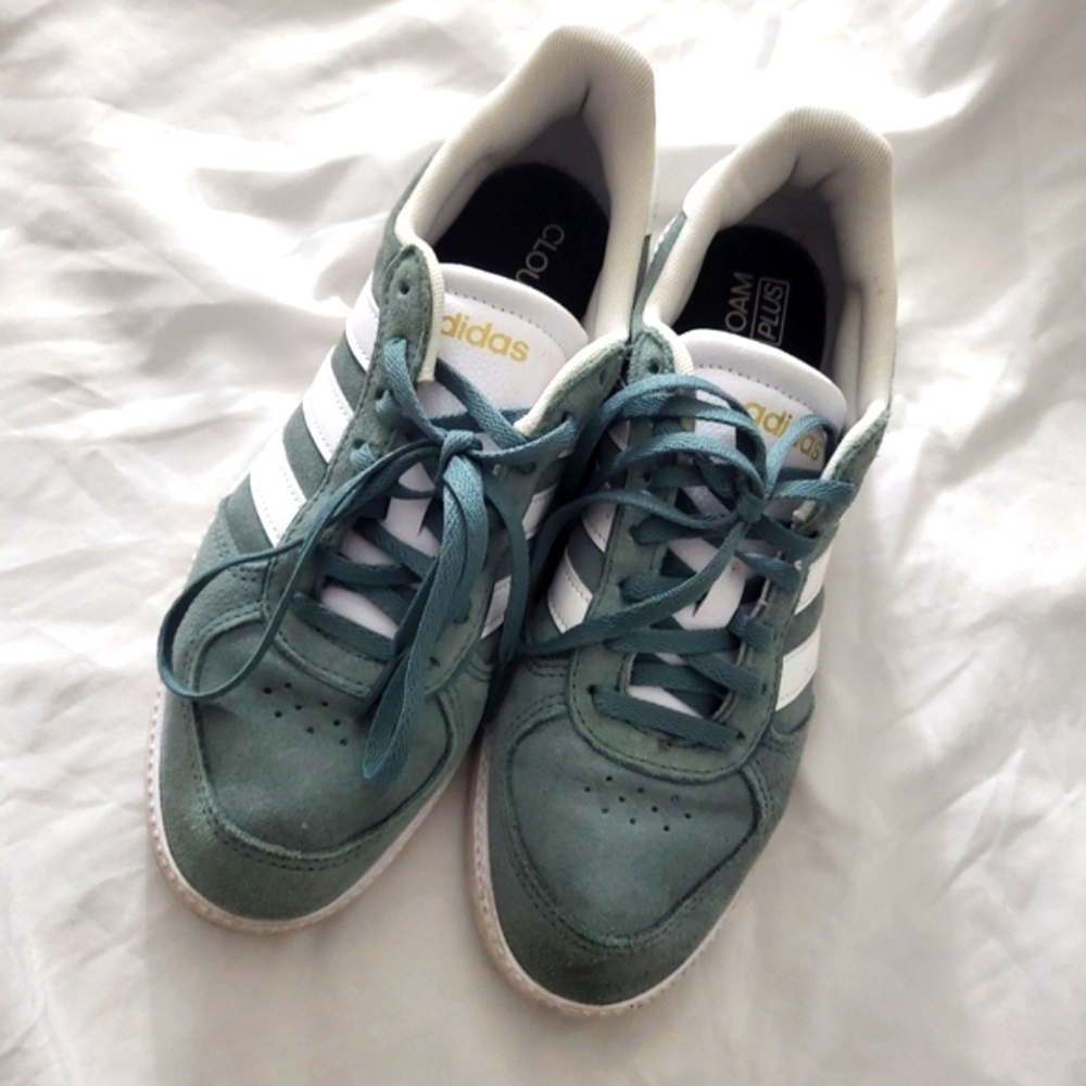 Adidas Cloudfoam Teal and White Classic Sneakers